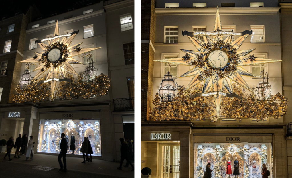 London, UK. 24th Nov, 2022. Colourful window displays at the Louis